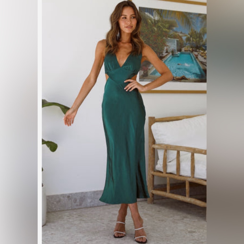 NWT Always Sleek Satin Midi Dress Teal